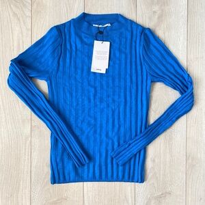 MANGO Vibrant Bold Blue Ribbed Knit Long Sleeve Sweater Top
